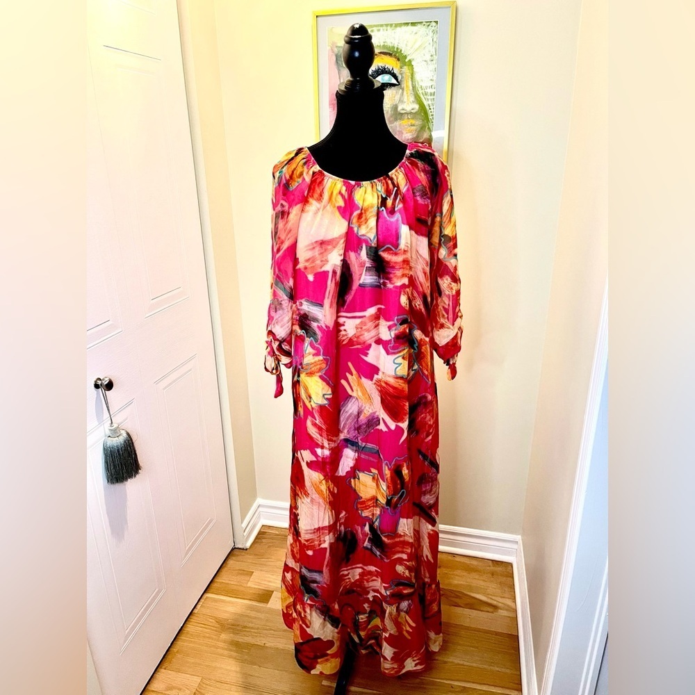 HF Moda Italia Floral Maxi Dress,Multicolour,Off Shoulder,Tie Sleeves ๐ธ๐บ๐ผ - Picture 3 of 16